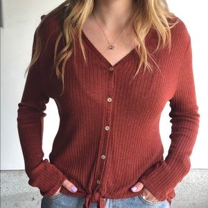Rust Darker Red Button Down Sweater